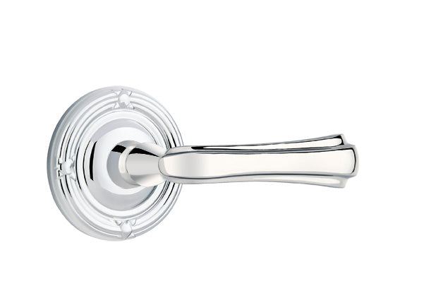 Emtek Wembley Lever with Ribbon and Reed Rosette in Polished Chrome