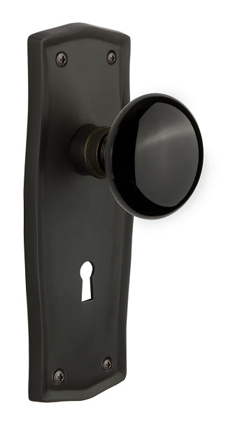 Nostalgic Warehouse Prairie Plate with Black Porcelain Knob Immortise Lock- Oil Rubbed Bronze
