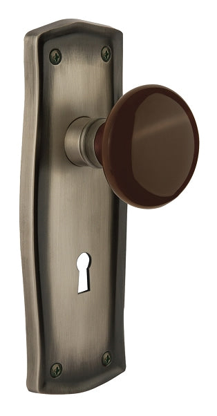 Nostalgic Warehouse Prairie Plate with Brown Porcelain Knob - Antique Pewter