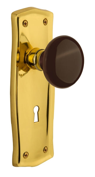Nostalgic Warehouse Prairie Plate with Brown Porcelain Knob - Polished Brass