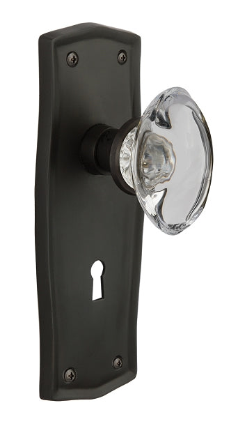 Nostalgic Warehouse Prairie Plate with Oval Clear Crystal  Knob - Mortise Lock