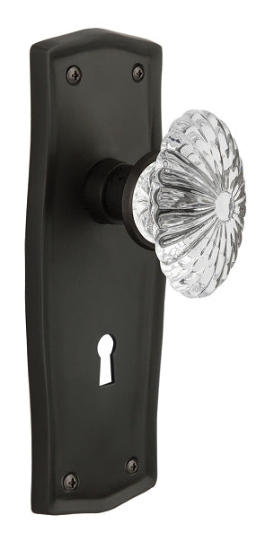 Nostalgic Warehouse Prairie Plate with Oval Fluted Crystal  Knob - Mortise Lock
