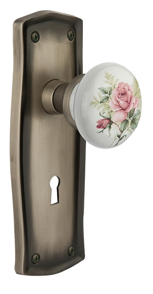 Nostalgic Warehouse Prairie Plate with White/Rose Porcelain Knob (All Mortise Knobs Come w/ Keyhole)
