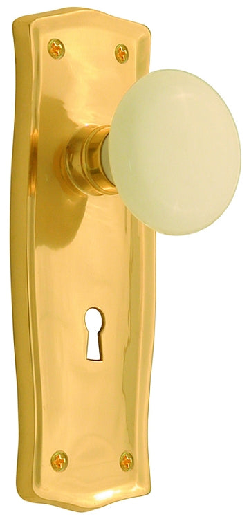 Nostalgic Warehouse Prairie Plate with White Porcelain Knob - Polished Brass
