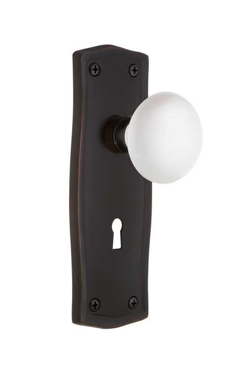 Nostalgic Warehouse Prairie Plate with White Porcelain Knob - Timeless Bronze