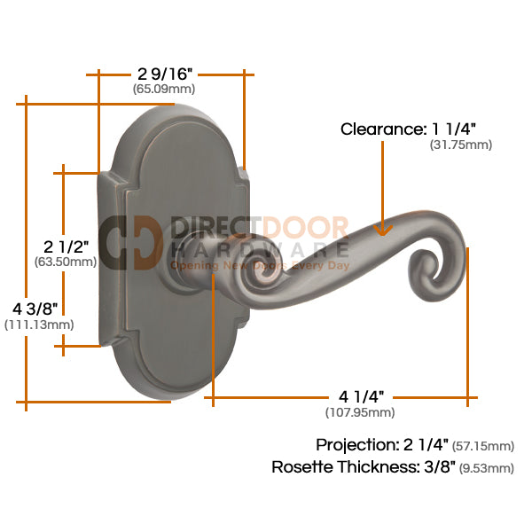 Emtek Rustic Lever with Style 8 Rosette Measurements