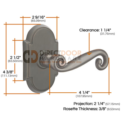 Emtek Rustic Lever with Style 8 Rosette Measurements