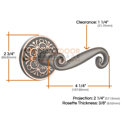 Emtek Rustic Lever with Lancaster Rosette Measurements