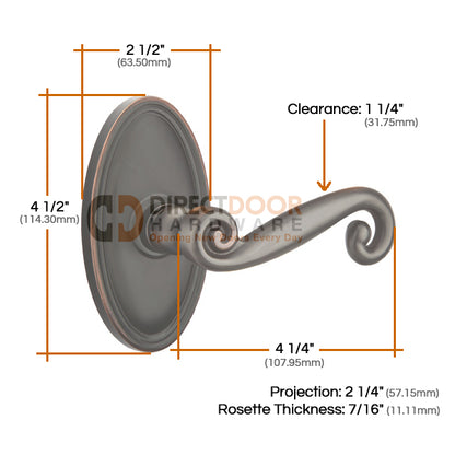 Emtek Rustic Lever with Oval Rosette Measurements