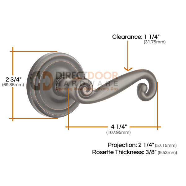 Emtek Rustic Lever with Regular Rosette Measurements
