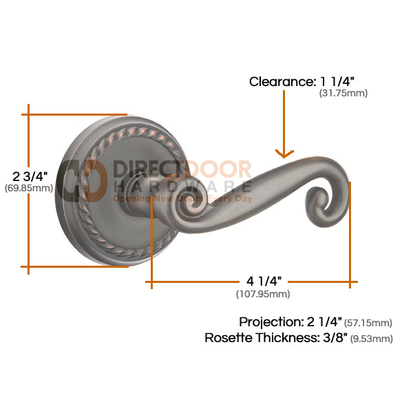 Emtek Rustic Lever with Rope Rosette Measurements