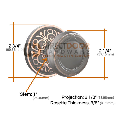 Emtek Ribbon and Reed Knob Specs Lancaster Rosette