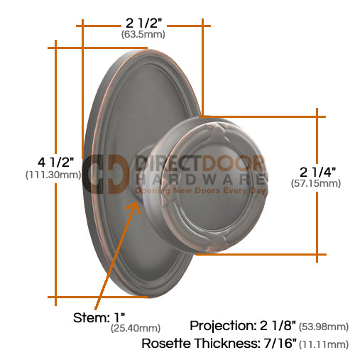 Emtek Ribbon and Reed Knob Specs Oval Rosette