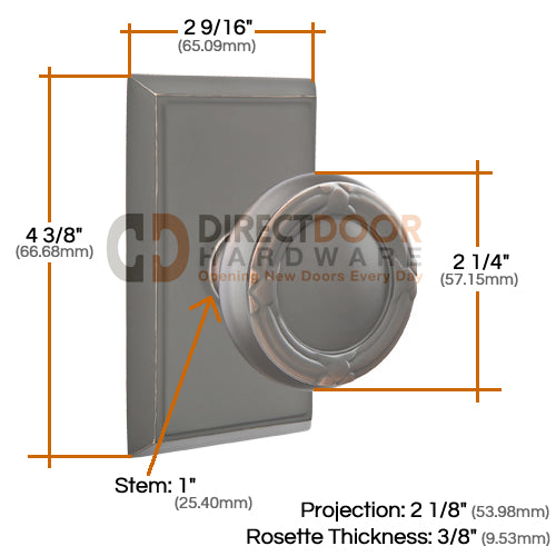 Emtek Ribbon and Reed Knob Specs Rectangular Rosette