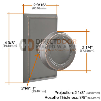 Emtek Ribbon and Reed Knob Specs Rectangular Rosette