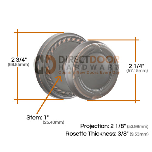 Emtek Ribbon and Reed Knob Specs Rope Rosette