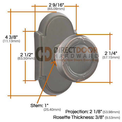 Emtek Ribbon and Reed Knob Specs #8 Rosette