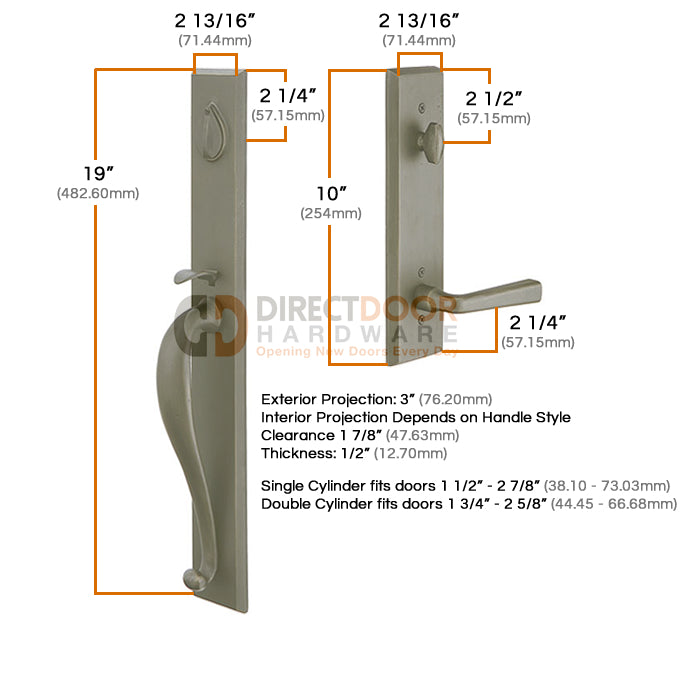 Emtek Rectangular Full Length Handleset Measurements