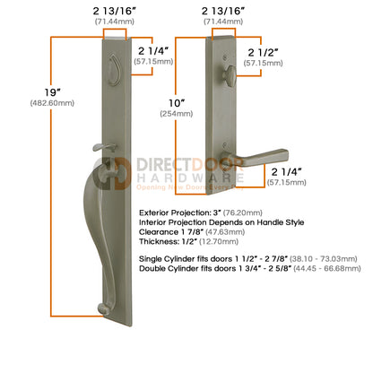 Emtek Rectangular Full Length Handleset Measurements