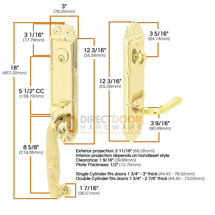 Emtek Ribbon and Reed Handleset Measurements
