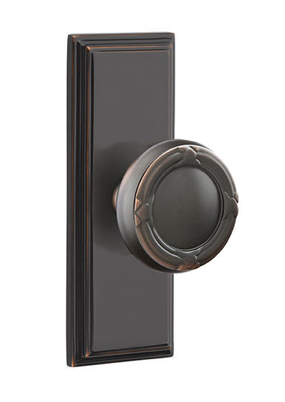 Emtek Ribbon and Reed Knob with 7 Inch Wilshire Sideplate