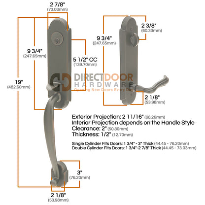 Emtek Richmond Entrance Handleset Measurements
