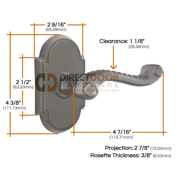 Emtek Rope Lever with Style 8 Measurements