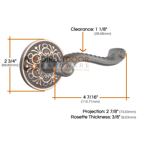 Emtek Rope Lever with Lancaster Rosette Measurements