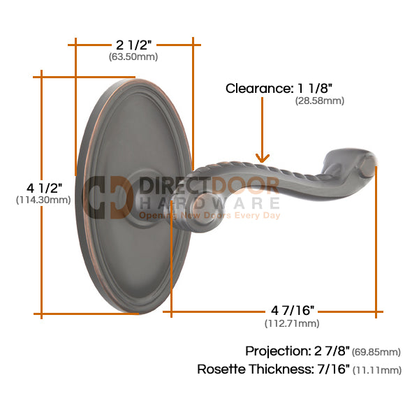 Emtek Rope Lever with Oval Rosette Measurements