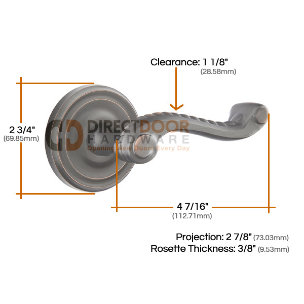 Emtek Rope Lever with Regular Rosette Measurements