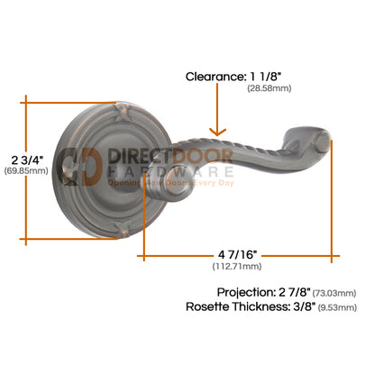 Emtek Rope Lever with Ribbon and Reed Rosette Measurements