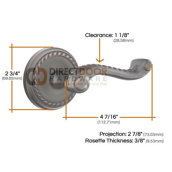 Emtek Rope Lever with Rope Rosette Measurements