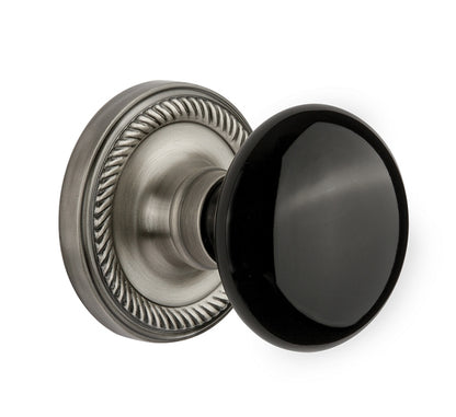 Nostalgic Warehouse Immortise Rope Rosette with Black Porcelain Knob - Antique Pewter