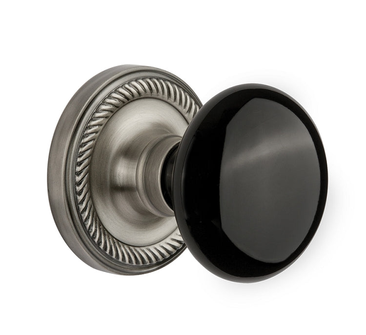 Nostalgic Warehouse Rope Rosette with Black Porcelain Knob - Antique Pewter