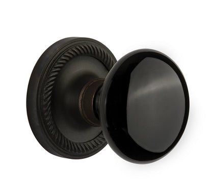 Nostalgic Warehouse Immortise Rope Rosette with Black Porcelain Knob - Oil Rubbed Bronze