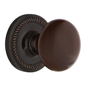 Nostalgic Warehouse Rope Rosette with Brown Porcelain Knob - Timeless Bronze