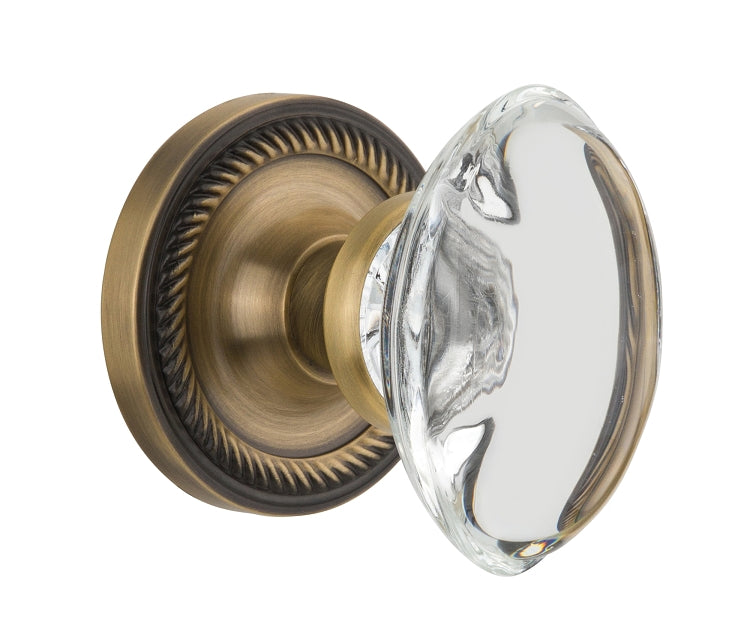Nostalgic Warehouse Rope Rosette with Oval Clear Crystal Knob-Antique Brass