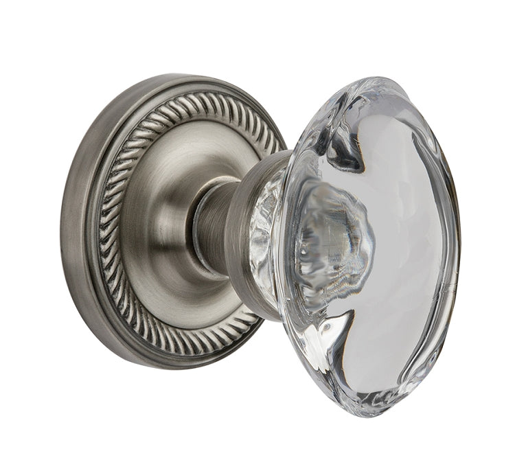 Nostalgic Warehouse Rope Rosette with Oval Clear Crystal  Knob - Antique pewter
