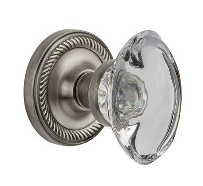 Nostalgic Warehouse Rope Rosette with Oval Clear Crystal  Knob - Antique pewter