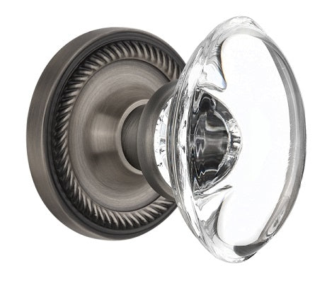 Nostalgic Warehouse Rope Rosette with Oval Clear Crystal Knob (All Mortise Locks Come with Key Hole)-Antique Brass