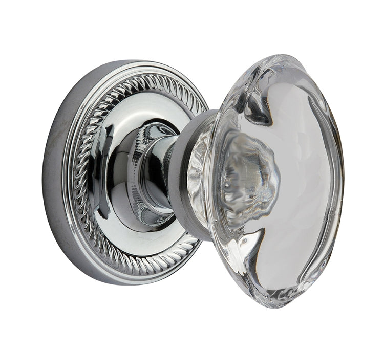 Nostalgic Warehouse Rope Rosette with Oval Clear Crystal Knob-Bright Chrome