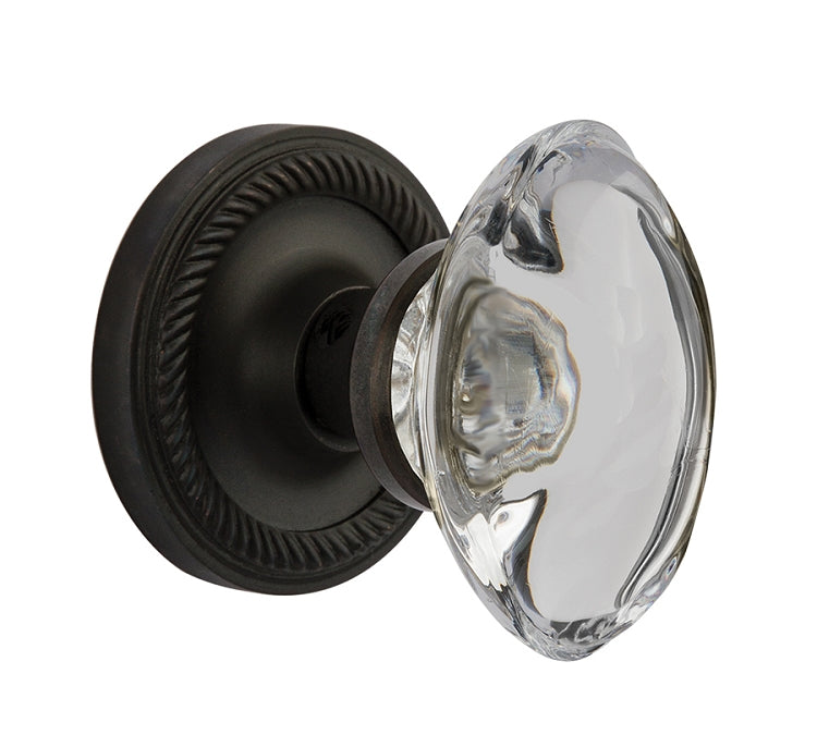 Nostalgic Warehouse Rope Rosette with Oval Clear Crystal Knob-Oil Rubbed Bronze