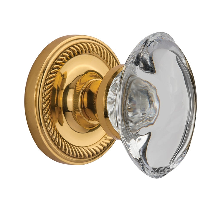 Nostalgic Warehouse Rope Rosette with Oval Clear Crystal Knob - Polished Brass