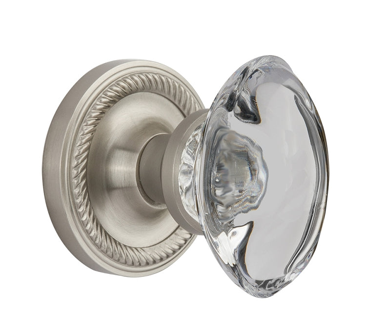 Nostalgic Warehouse Rope Rosette with Oval Clear Crystal Knob - Satin Nickel