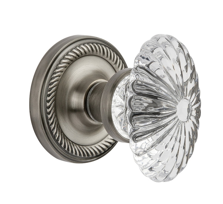 Nostalgic Warehouse Rope Rosette with Oval Fluted Crystal Knob - Antique Pewter