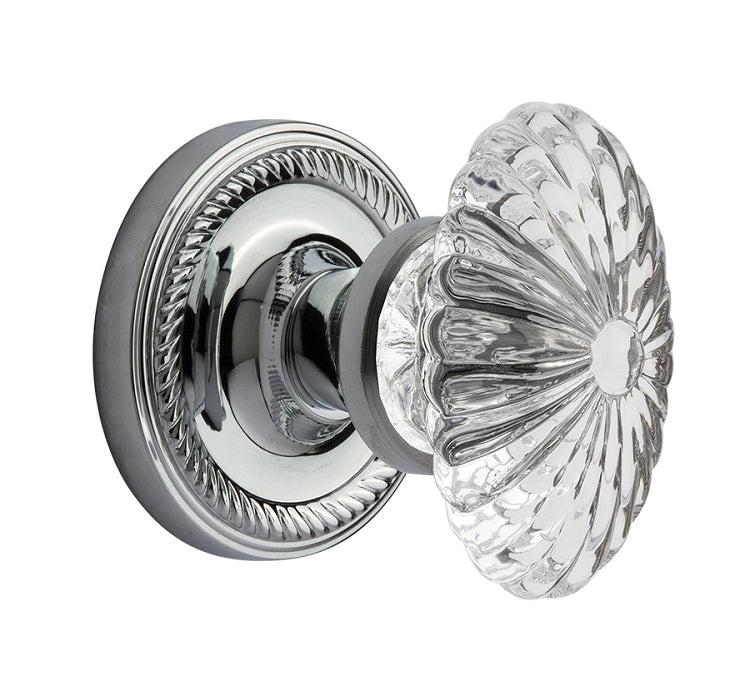 Nostalgic Warehouse Immortise Rope Rosette with Oval Fluted Crystal Knob - Bright Chrome
