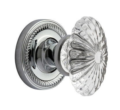 Nostalgic Warehouse Rope Rosette with Oval Fluted Crystal Knob - Bright Chrome