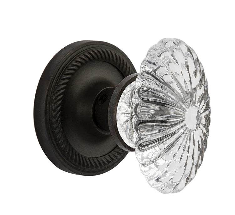 Nostalgic Warehouse Immortise Rope Rosette with Oval Fluted Crystal Knob - Oil Rubbed Bronze
