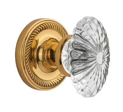 Nostalgic Warehouse Immortise Rope Rosette wtih Oval Fluted Crystal Knob - Polished Brass