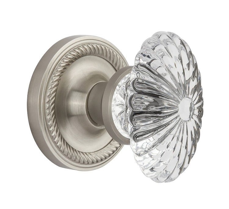 Nostalgic Warehouse Rope Rosette with Oval Fluted Crystal Knob - Satin Nickel